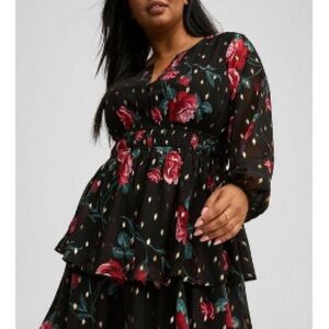Torrid Black Dress with Red Floral Design Size 3